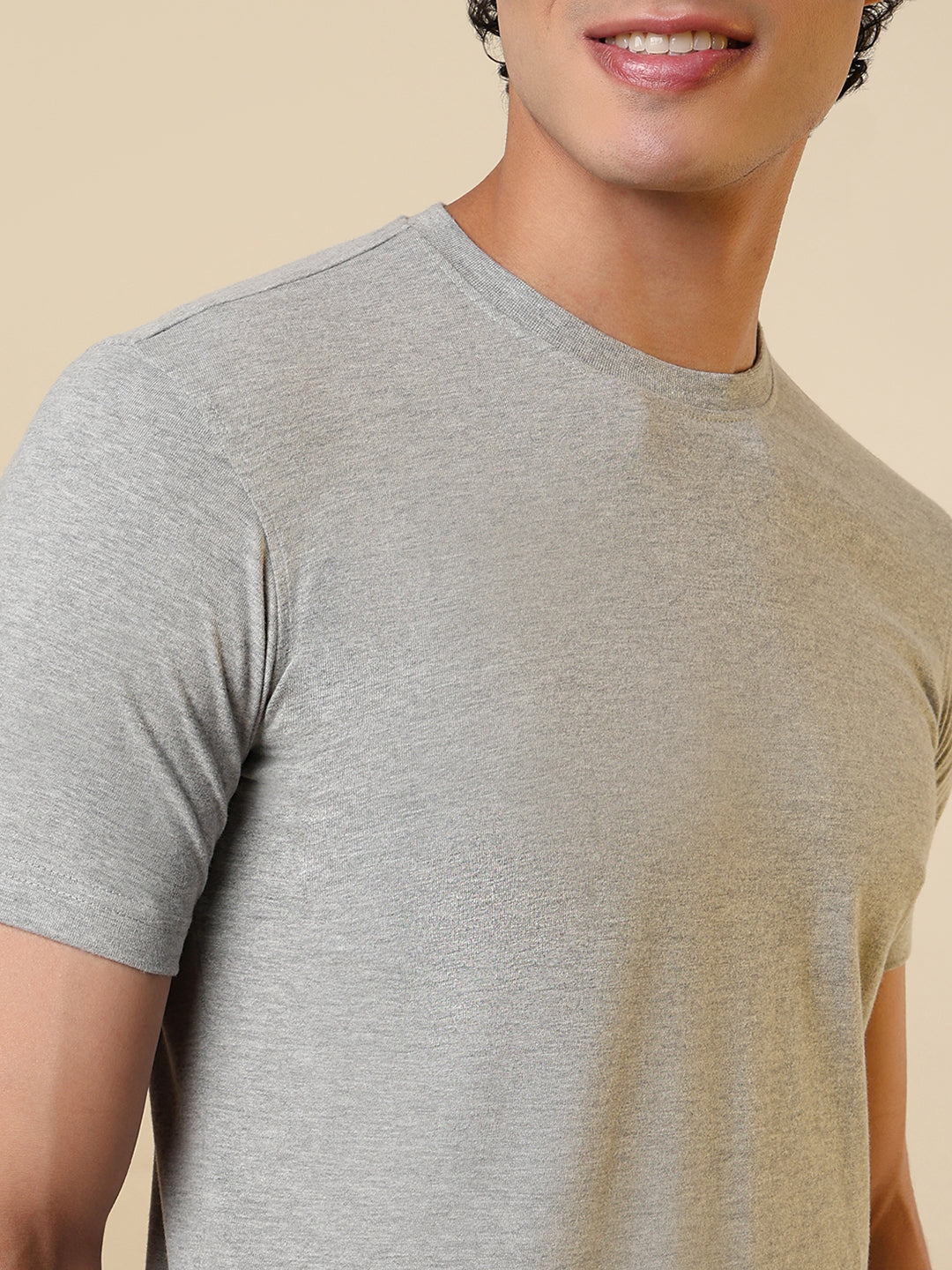 Sleepz Men Grey Solid Regular Fit Cotton T-Shirt