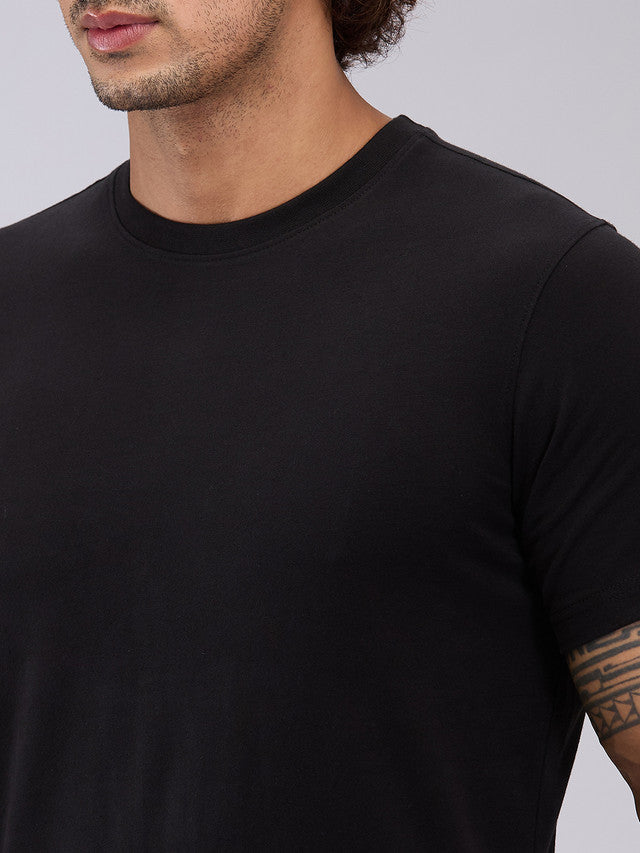 Sleepz Men Black Solid Regular Fit Cotton T-Shirt