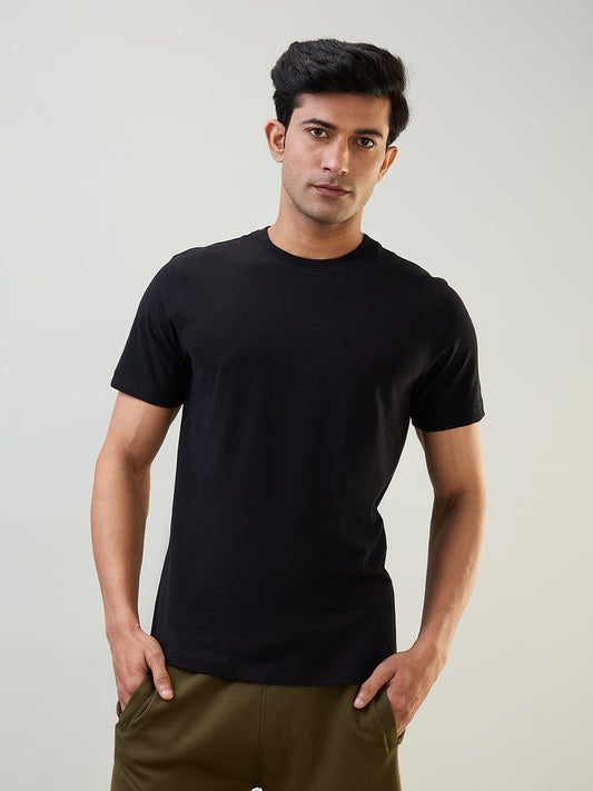 Sleepz Men Black Solid Regular Fit Cotton T-Shirt