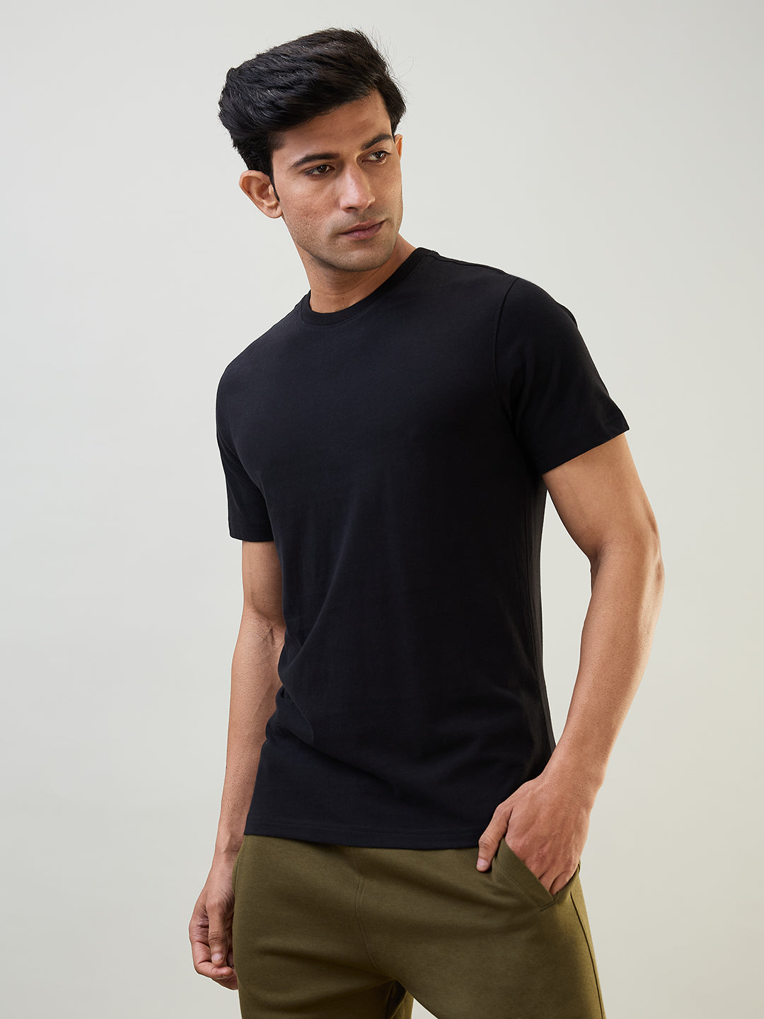 Sleepz Men Black Regular Fit Solid T-Shirt