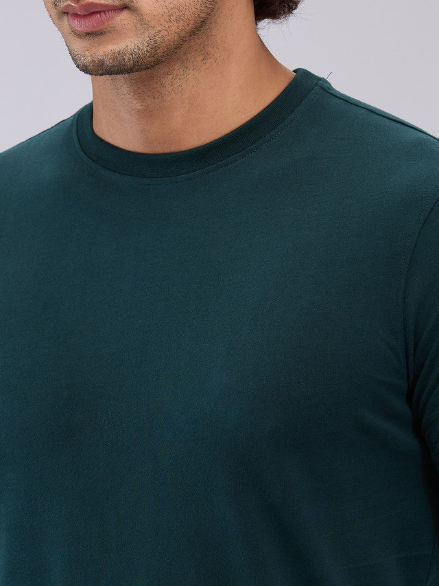 Sleepz Men Green Solid Regular Fit Cotton T-Shirt