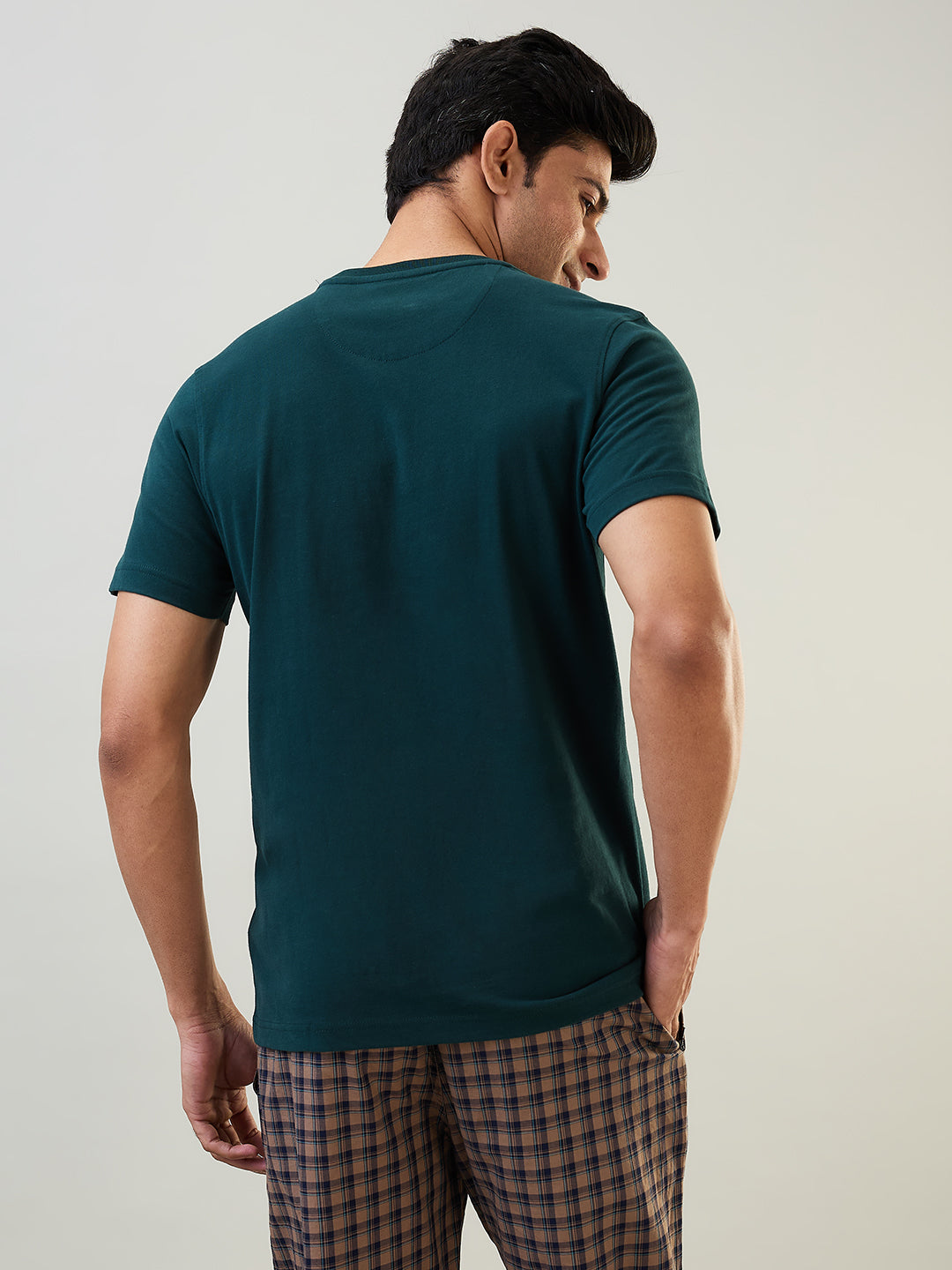 Sleepz Men Green Regular Fit Solid Round Neck Collar T-Shirt