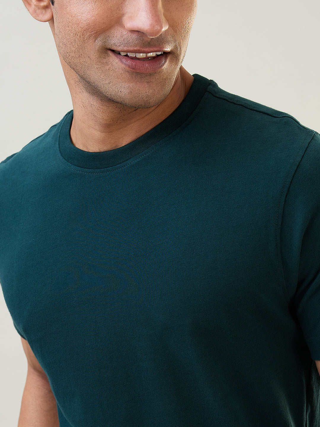 Sleepz Men Green Regular Fit Solid Round Neck Collar T-Shirt