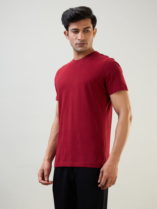 Sleepz Men Red Solid Regular Fit Cotton T-Shirt