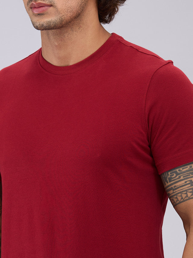 Sleepz Men Red Solid Regular Fit Cotton T-Shirt