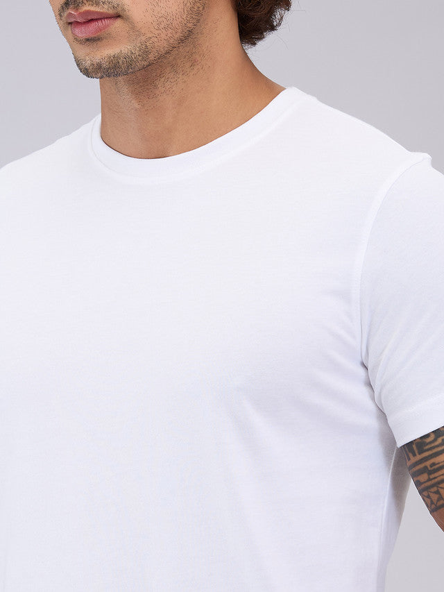 Sleepz Men White Solid Regular Fit Cotton T-Shirt