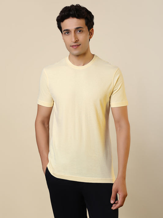 Sleepz Men Yellow Solid Regular Fit Cotton T-Shirt