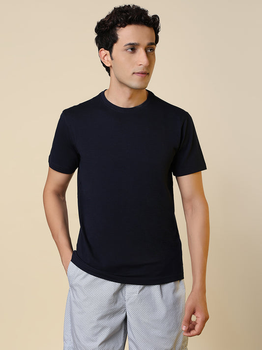 Sleepz Men Blue Solid Regular Fit Cotton Blend T-Shirt