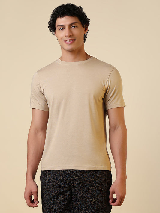 Sleepz Men Brown Solid Regular Fit Cotton Blend T-Shirt