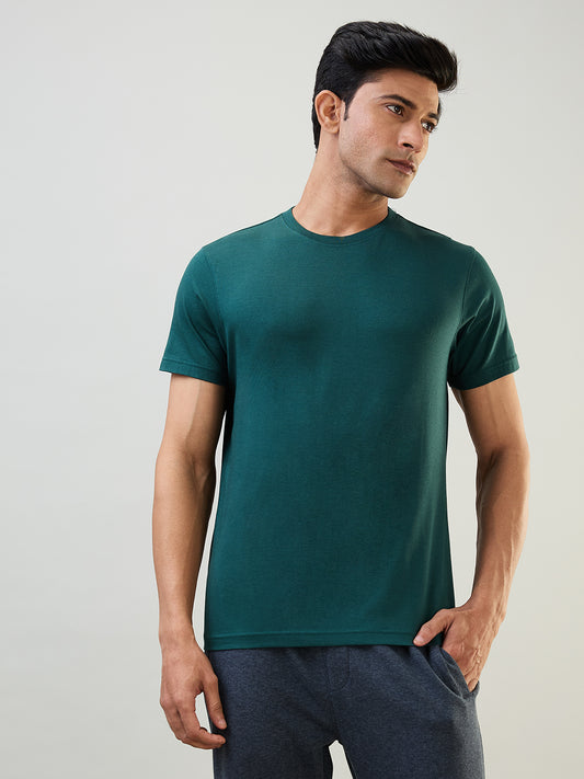 Sleepz Men Green Solid Regular Fit Cotton Blend T-Shirt