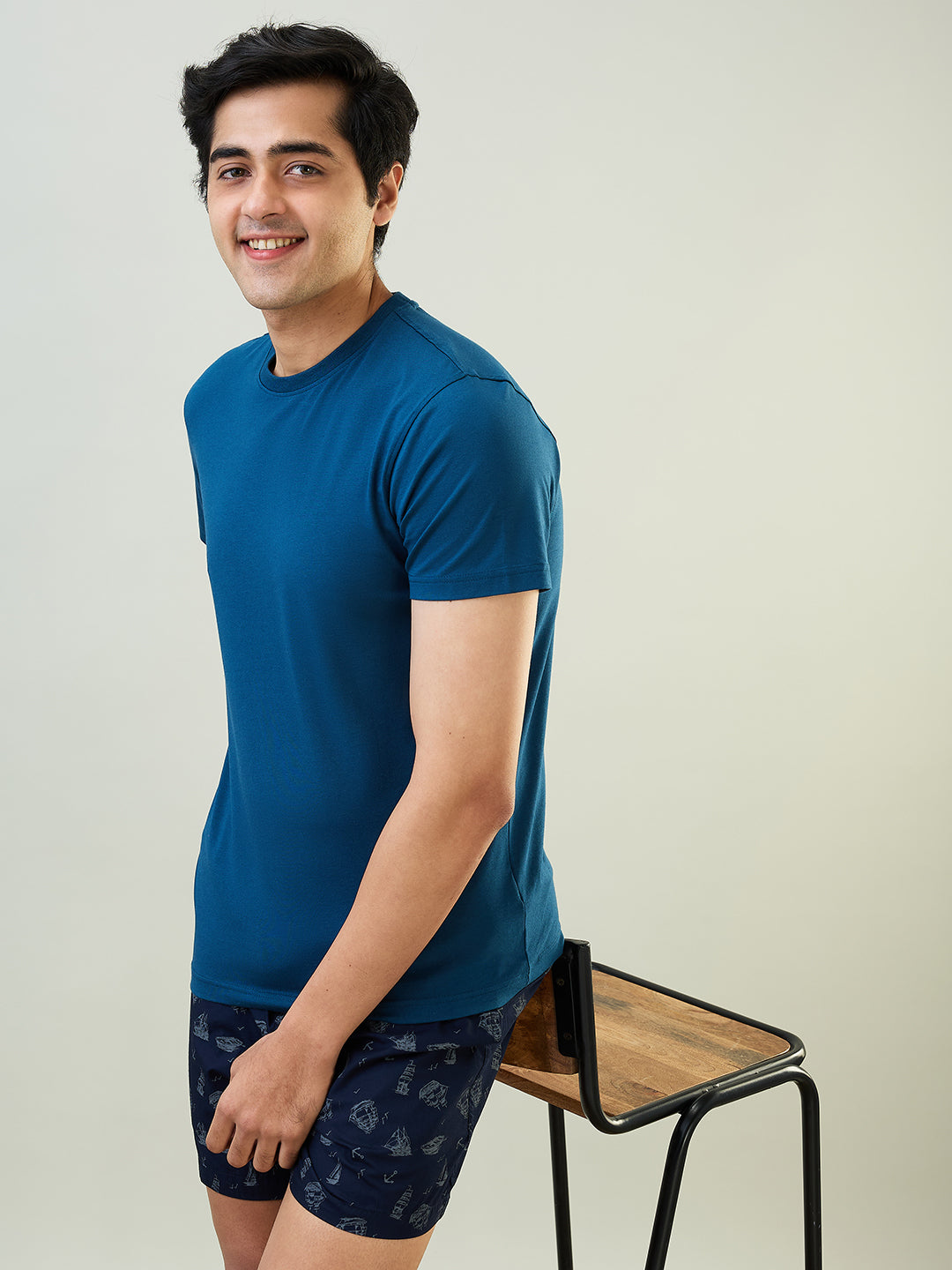 Sleepz Men Blue Solid Regular Fit Cotton Blend T-Shirt