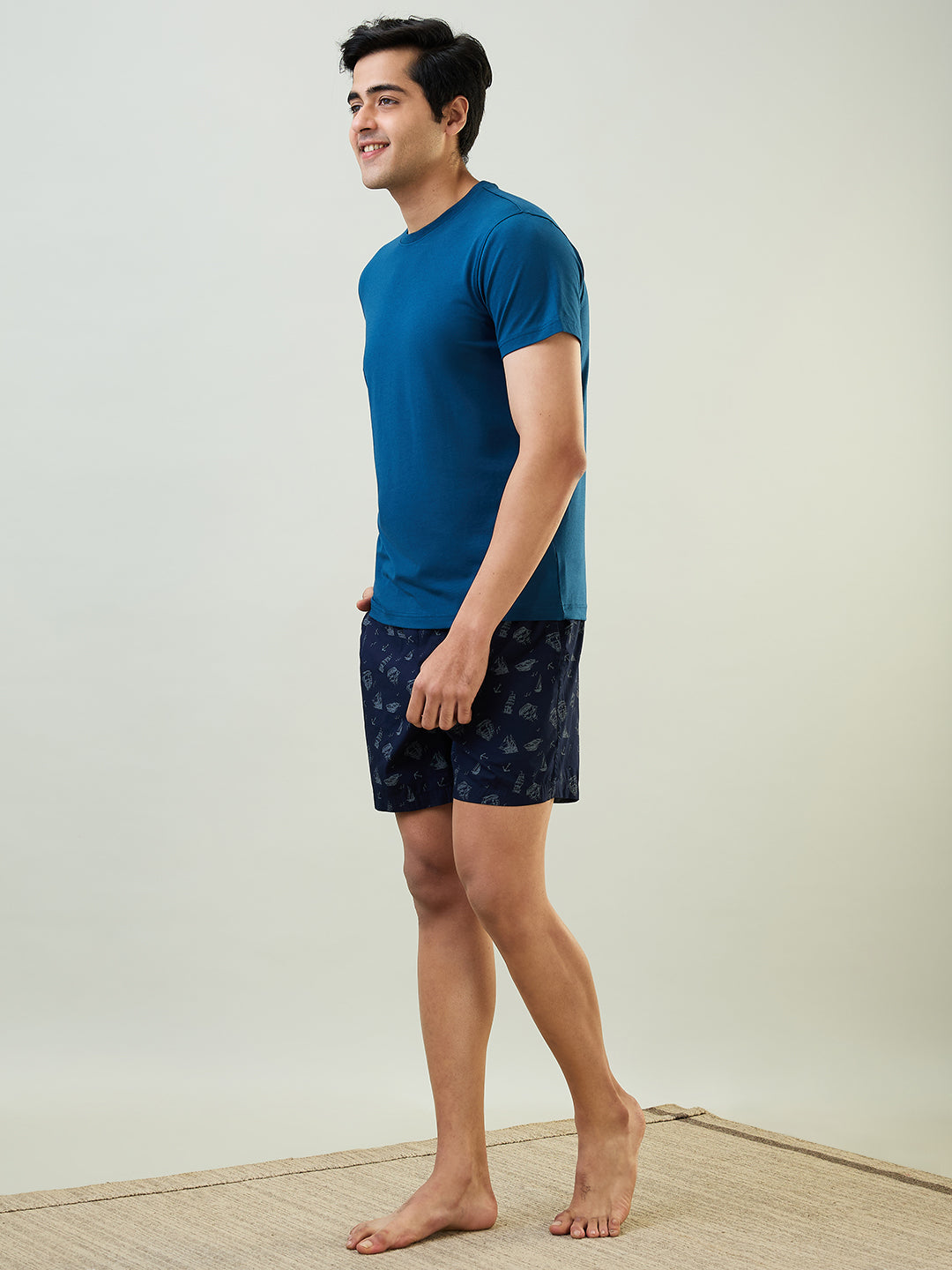 Sleepz Men Blue Solid Regular Fit Cotton Blend T-Shirt