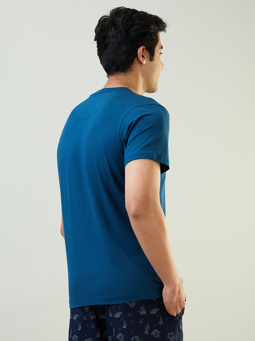 Sleepz Men Blue Solid Regular Fit Cotton Blend T-Shirt