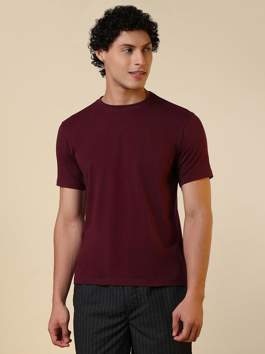 Sleepz Men Purple Solid Regular Fit Cotton Blend T-Shirt