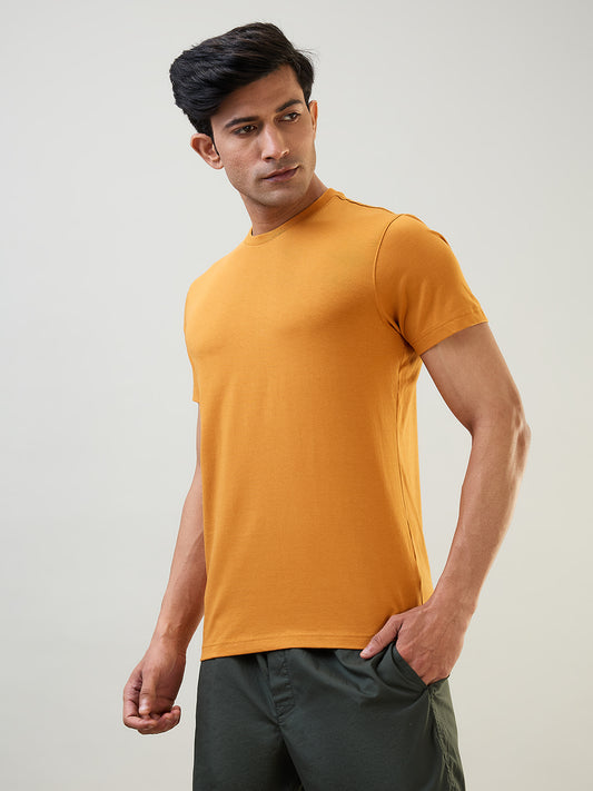 Sleepz Men Yellow Solid Regular Fit Cotton Blend T-Shirt