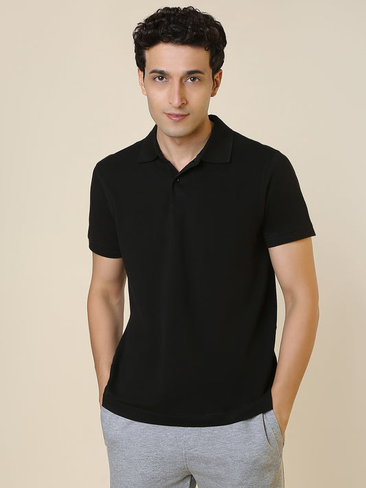 Sleepz Men Black Solid Regular Fit Cotton T-Shirt