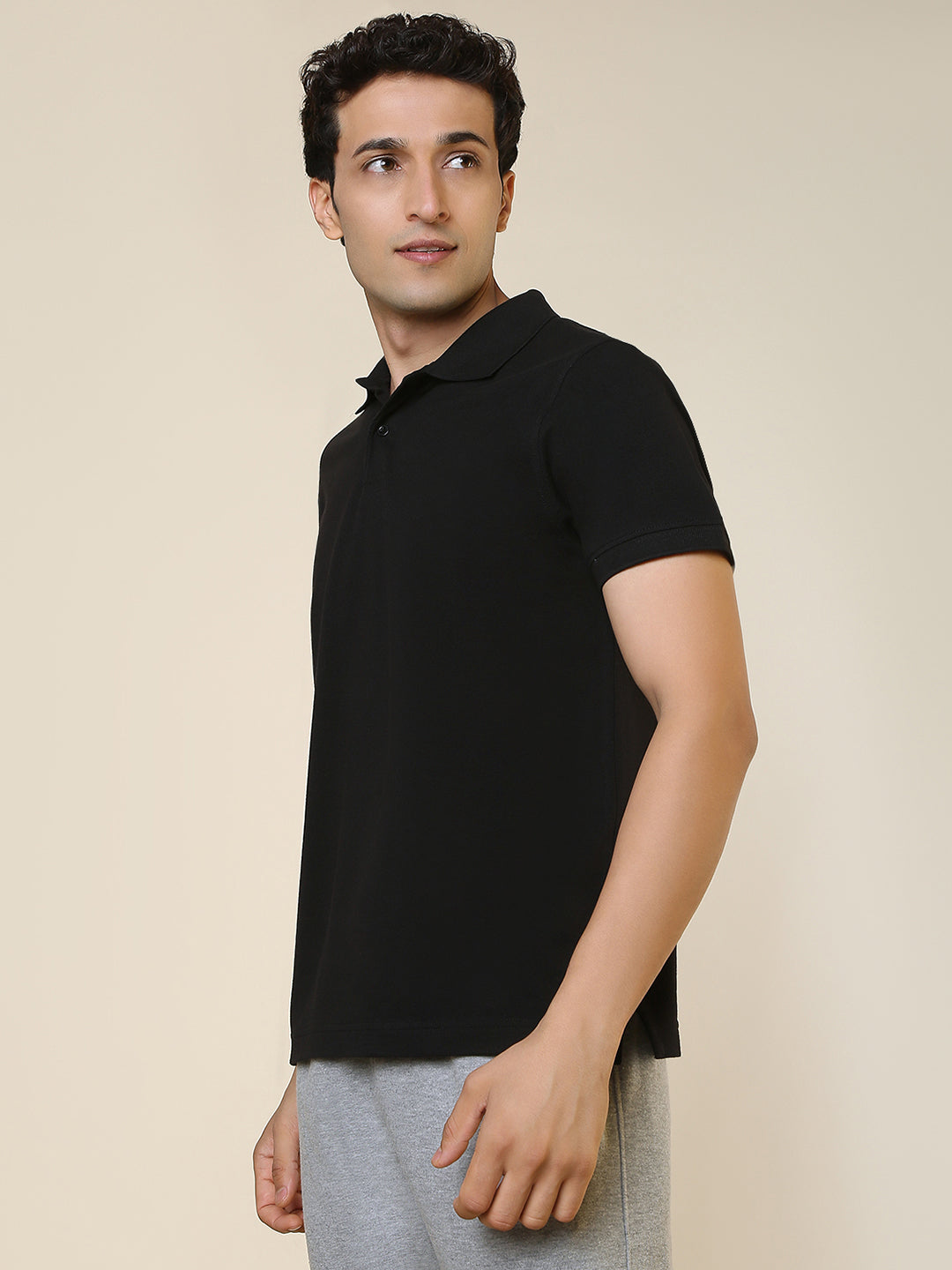 Sleepz Men Black Solid Regular Fit Cotton T-Shirt