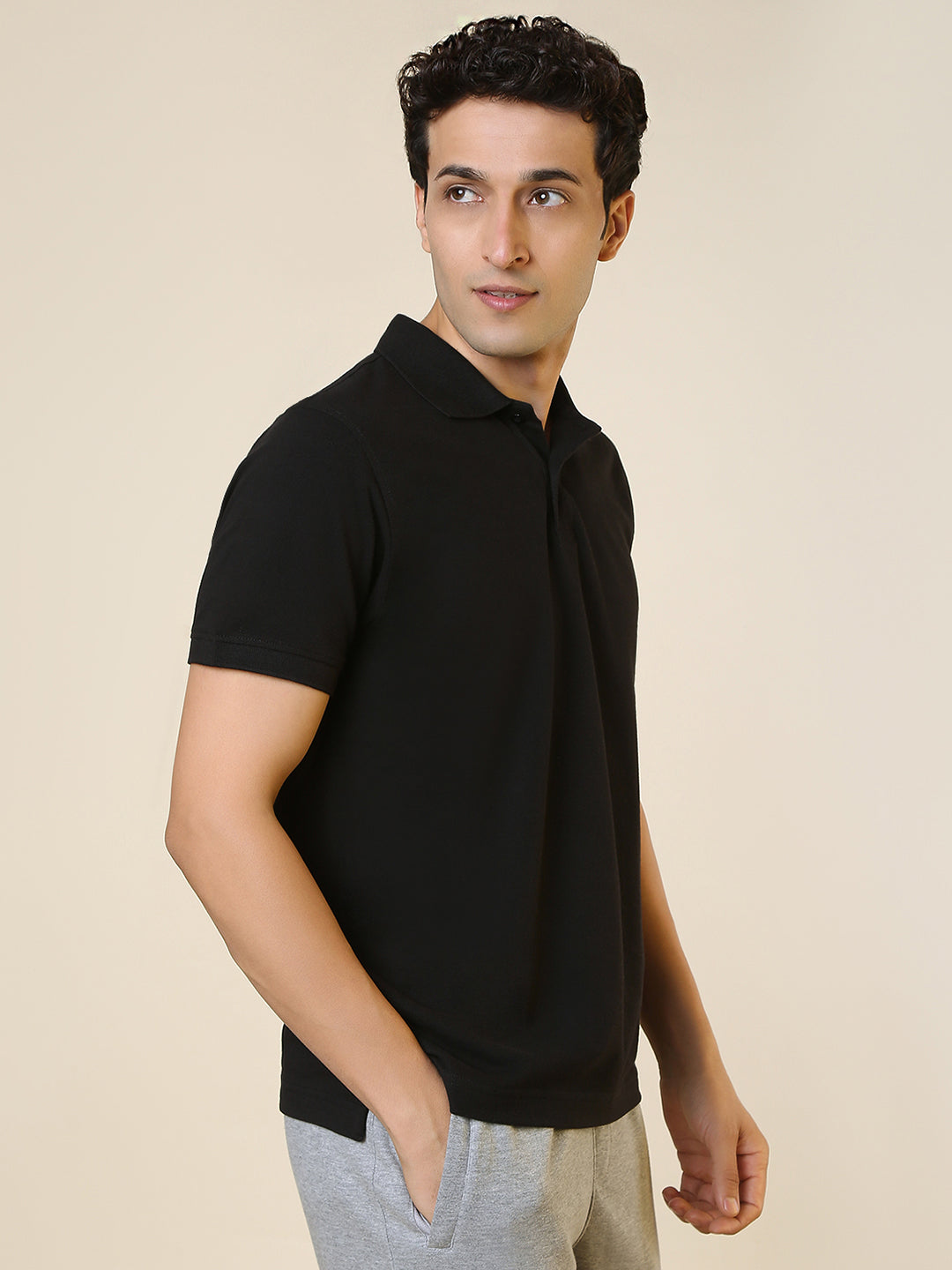 Sleepz Men Black Solid Regular Fit Cotton T-Shirt