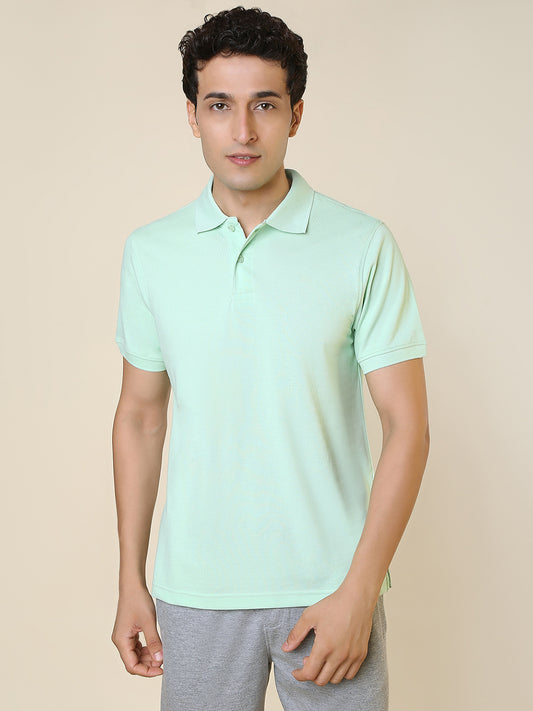 Sleepz Men Green Solid Regular Fit Cotton T-Shirt