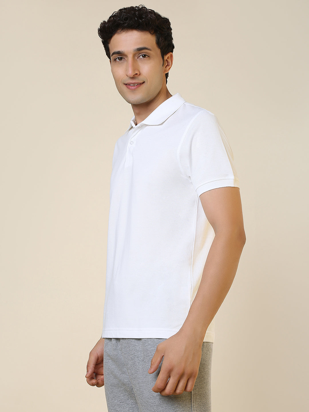 Sleepz Men White Regular Fit Solid Polo Neck Collar T-Shirt