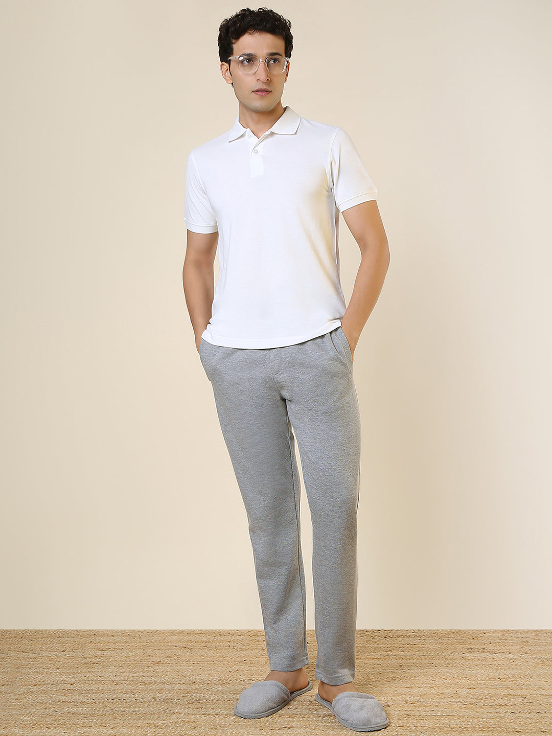 Sleepz Men White Regular Fit Solid Polo Neck Collar T-Shirt