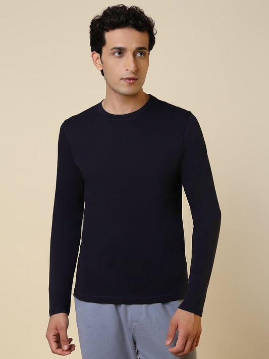 Sleepz Men Blue Solid Regular Fit Cotton T-Shirt