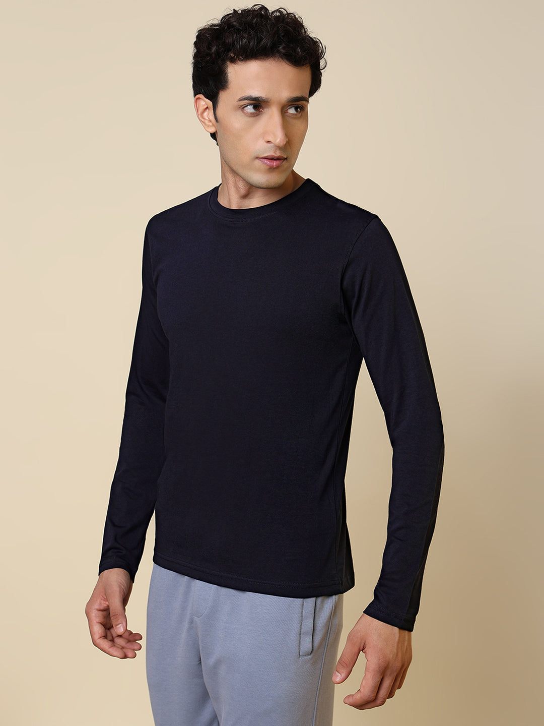 Sleepz Men Blue Solid Regular Fit Cotton T-Shirt