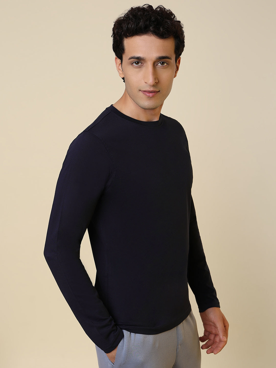 Sleepz Men Blue Solid Regular Fit Cotton T-Shirt