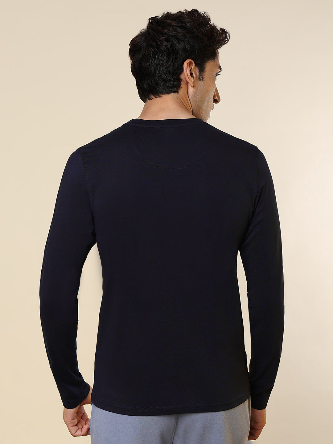 Sleepz Men Blue Solid Regular Fit Cotton T-Shirt