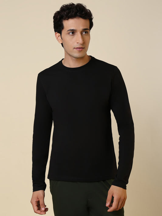 Sleepz Men Black Solid Regular Fit Cotton T-Shirt