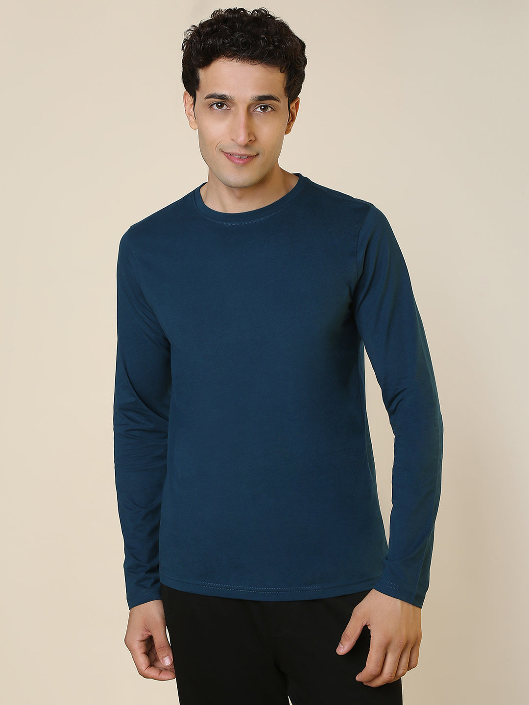 Sleepz Men Blue Regular Fit Solid Round Neck Collar T-Shirt