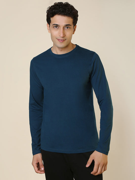 Sleepz Men Blue Solid Regular Fit Cotton T-Shirt