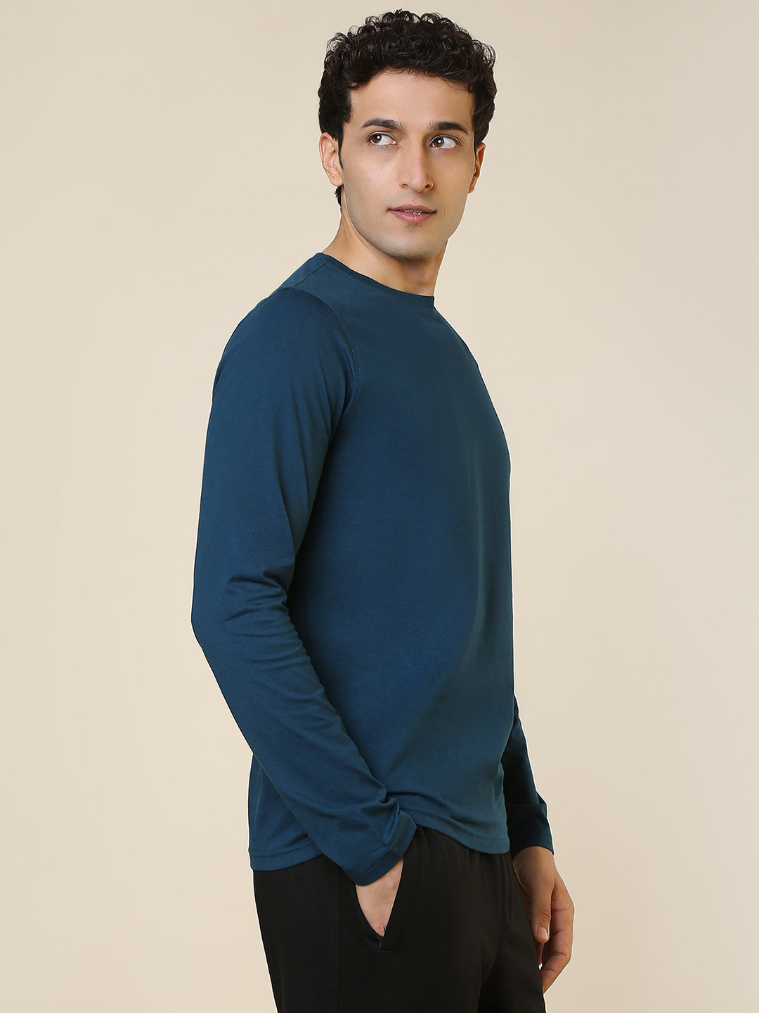 Sleepz Men Blue Regular Fit Solid Round Neck Collar T-Shirt