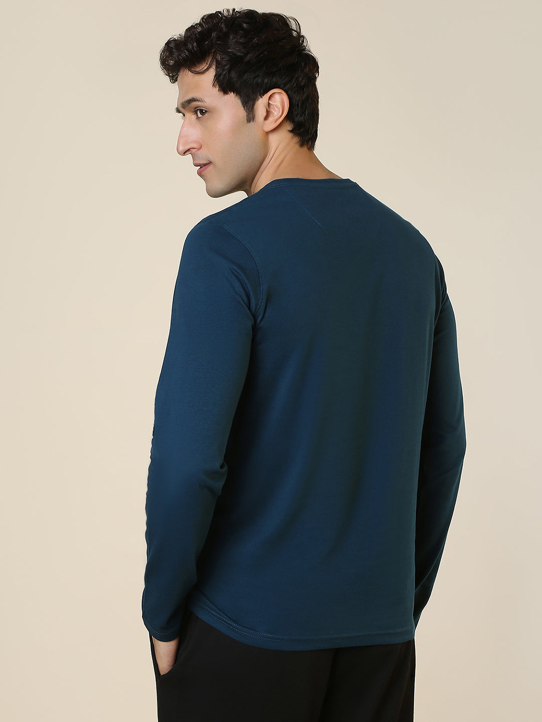 Sleepz Men Blue Regular Fit Solid Round Neck Collar T-Shirt