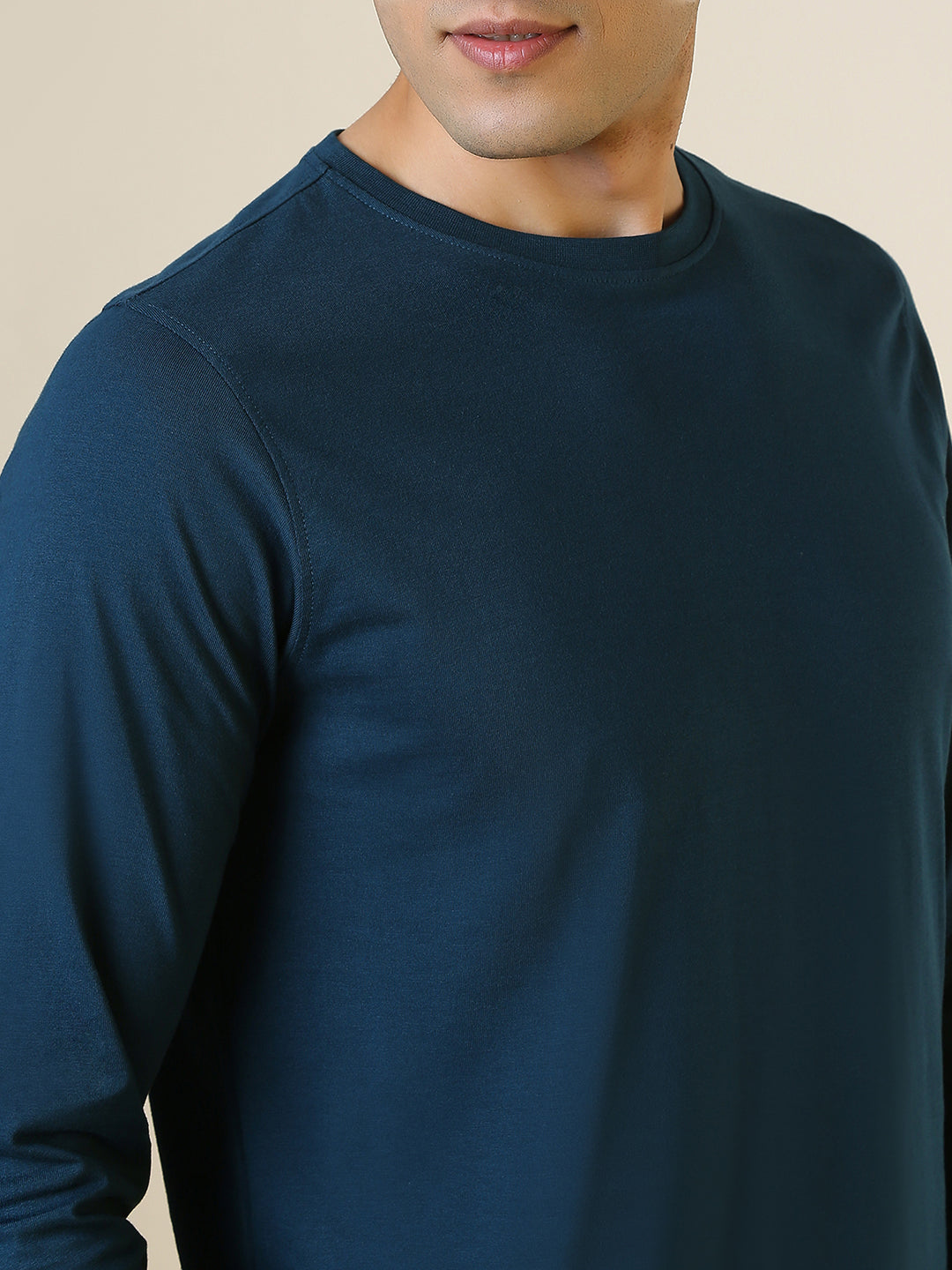 Sleepz Men Blue Regular Fit Solid Round Neck Collar T-Shirt