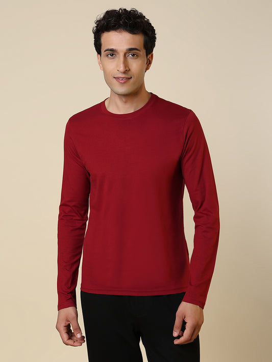 Sleepz Men Red Solid Regular Fit Cotton T-Shirt