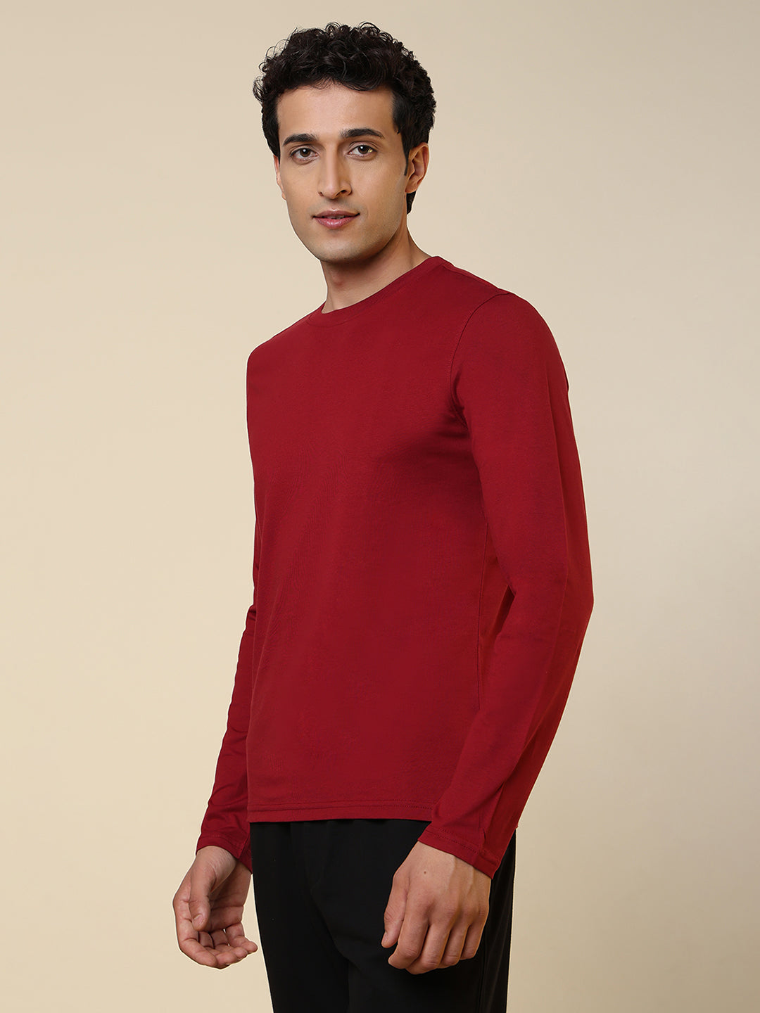 Sleepz Men Red Regular Fit Solid Round Neck Collar T-Shirt