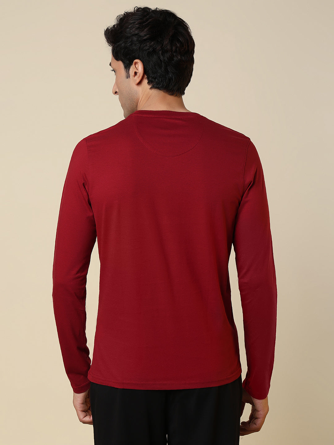 Sleepz Men Red Regular Fit Solid Round Neck Collar T-Shirt