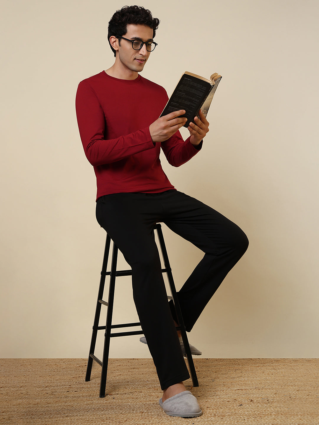 Sleepz Men Red Regular Fit Solid Round Neck Collar T-Shirt