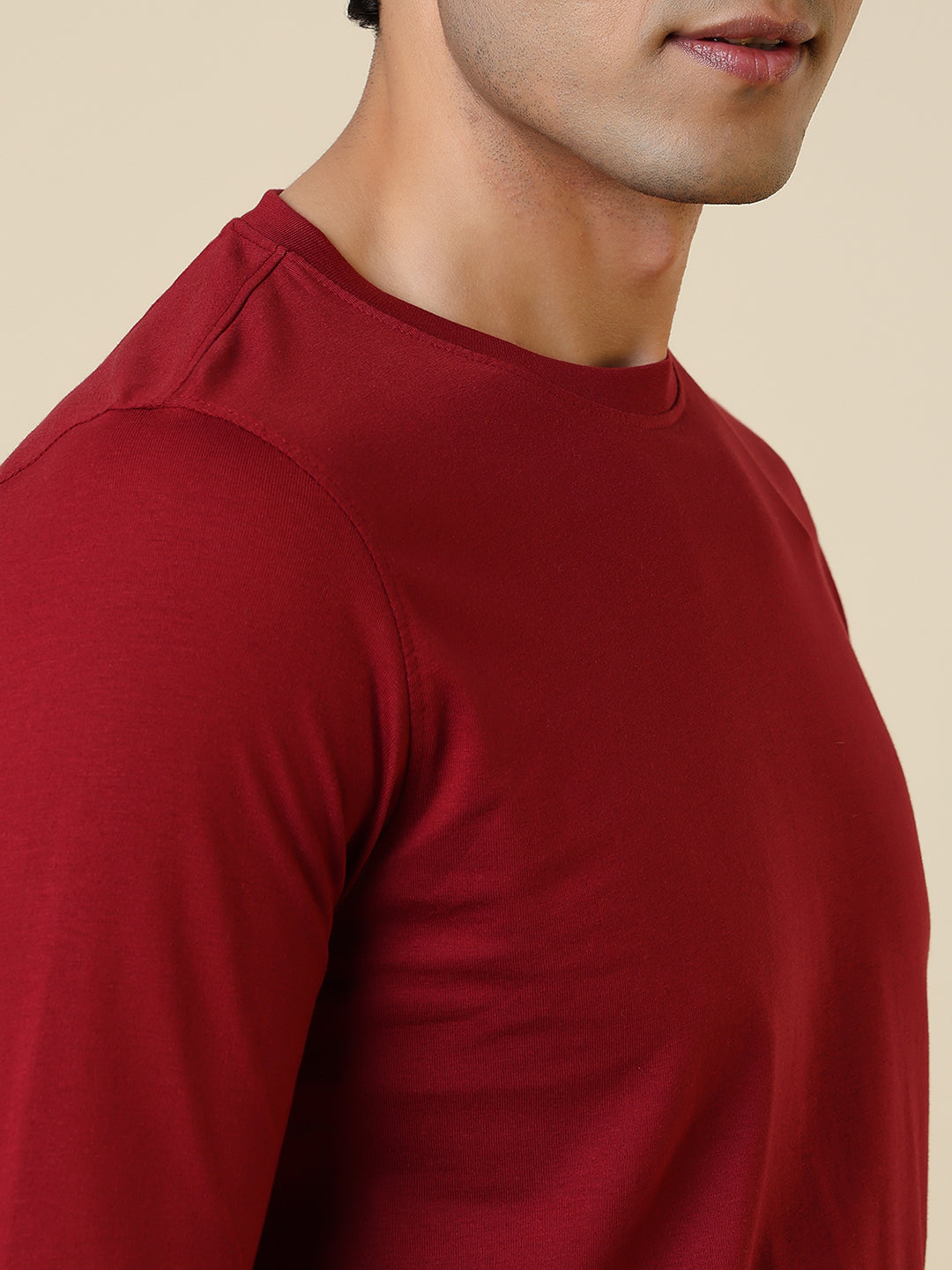 Sleepz Men Red Regular Fit Solid Round Neck Collar T-Shirt