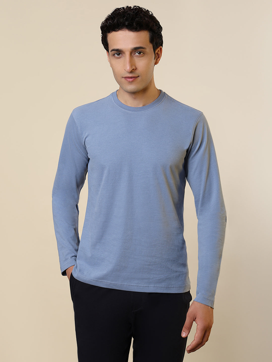 Sleepz Men Blue Solid Regular Fit Cotton T-Shirt