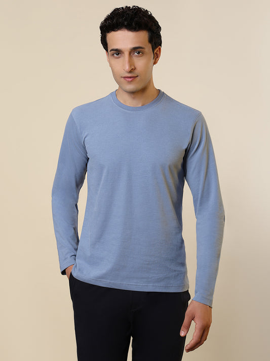 Sleepz Men Blue Solid Regular Fit Cotton T-Shirt