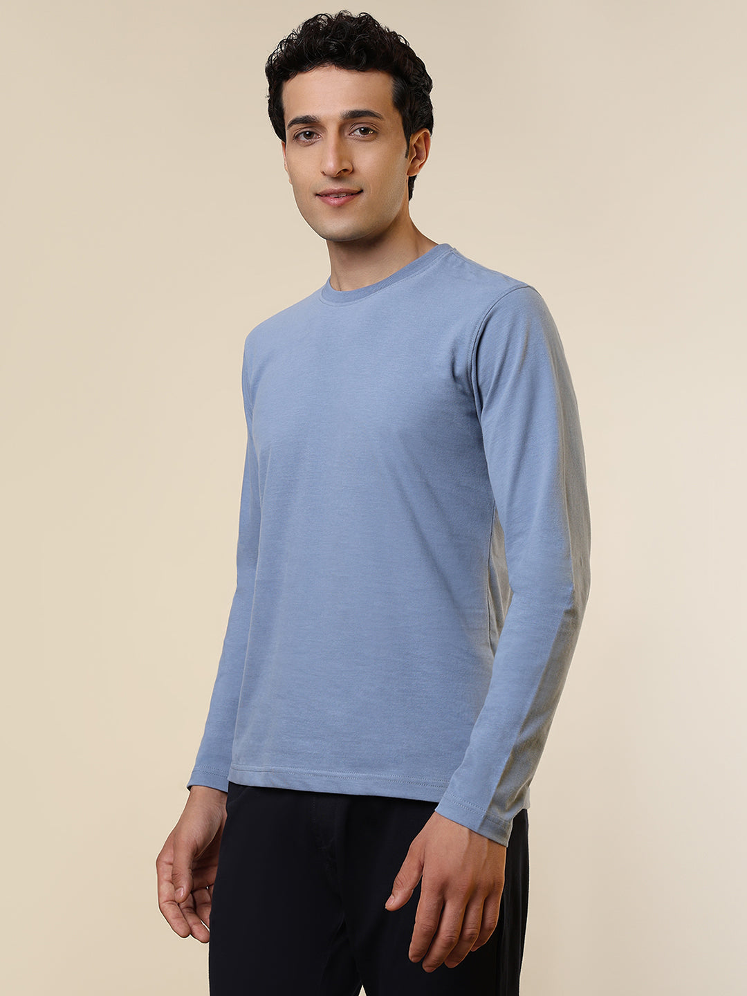 Sleepz Men Blue Solid Regular Fit Cotton T-Shirt