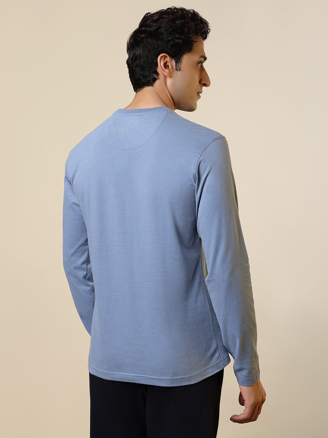 Sleepz Men Blue Solid Regular Fit Cotton T-Shirt