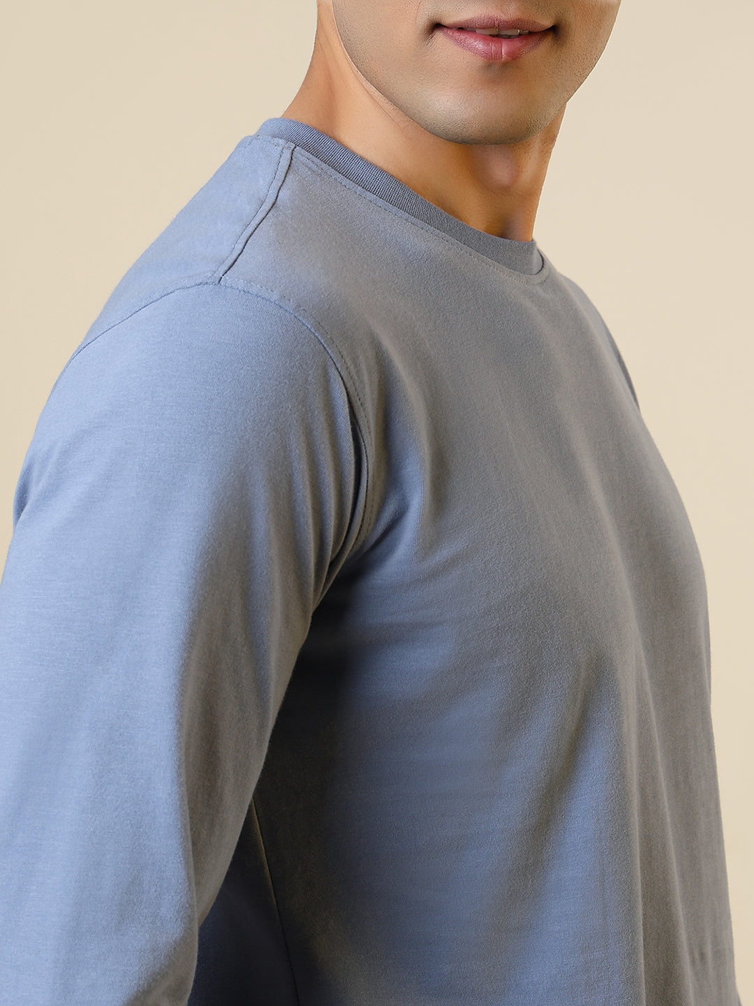 Sleepz Men Blue Solid Regular Fit Cotton T-Shirt