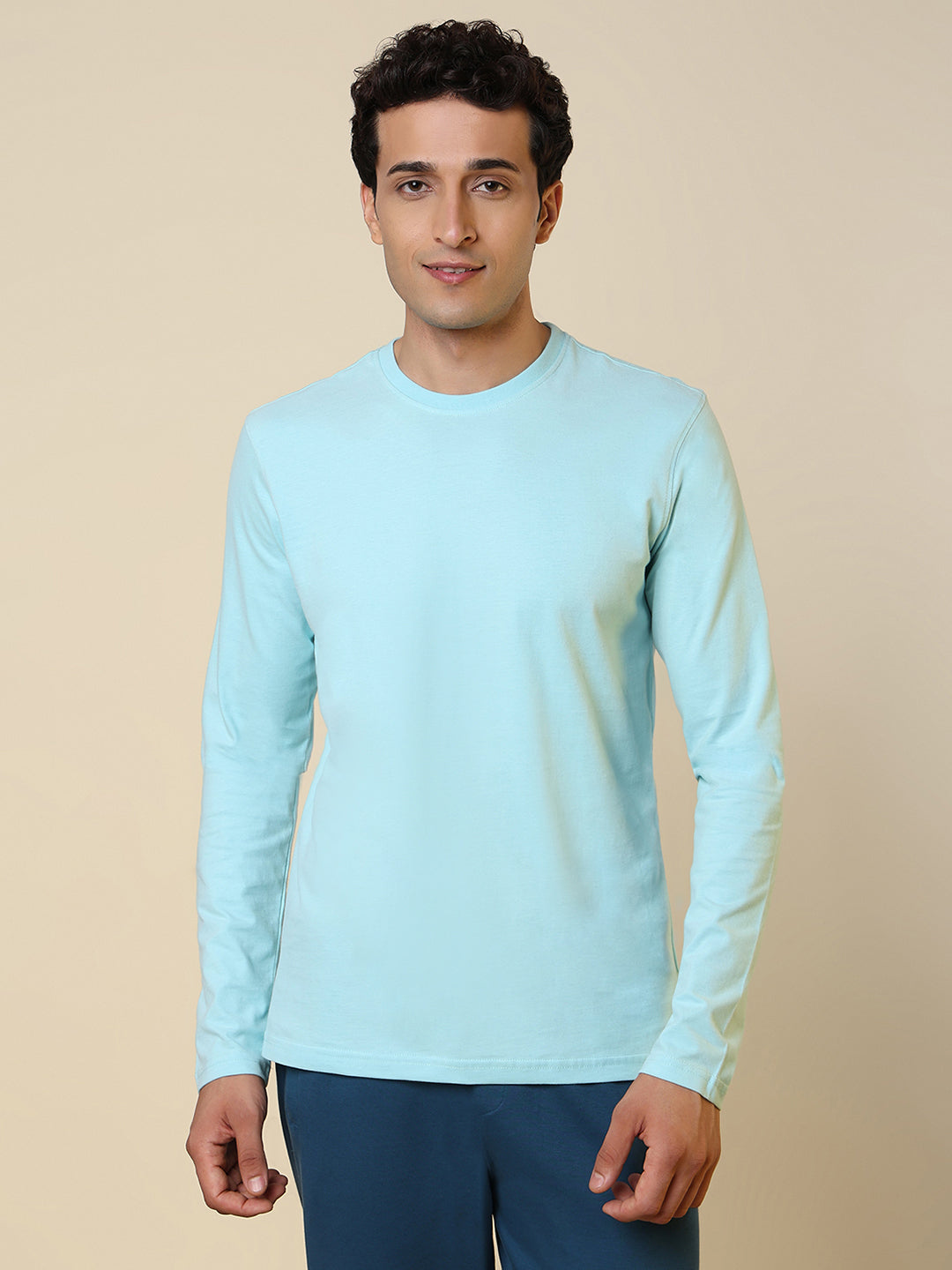 Sleepz Men Green Regular Fit Solid Round Neck Collar T-Shirt