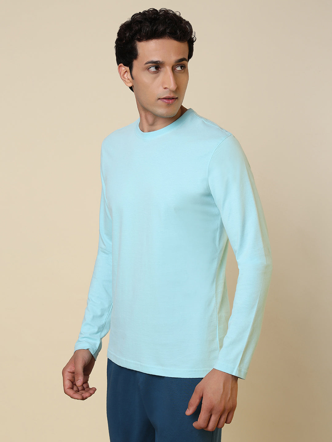 Sleepz Men Green Regular Fit Solid Round Neck Collar T-Shirt