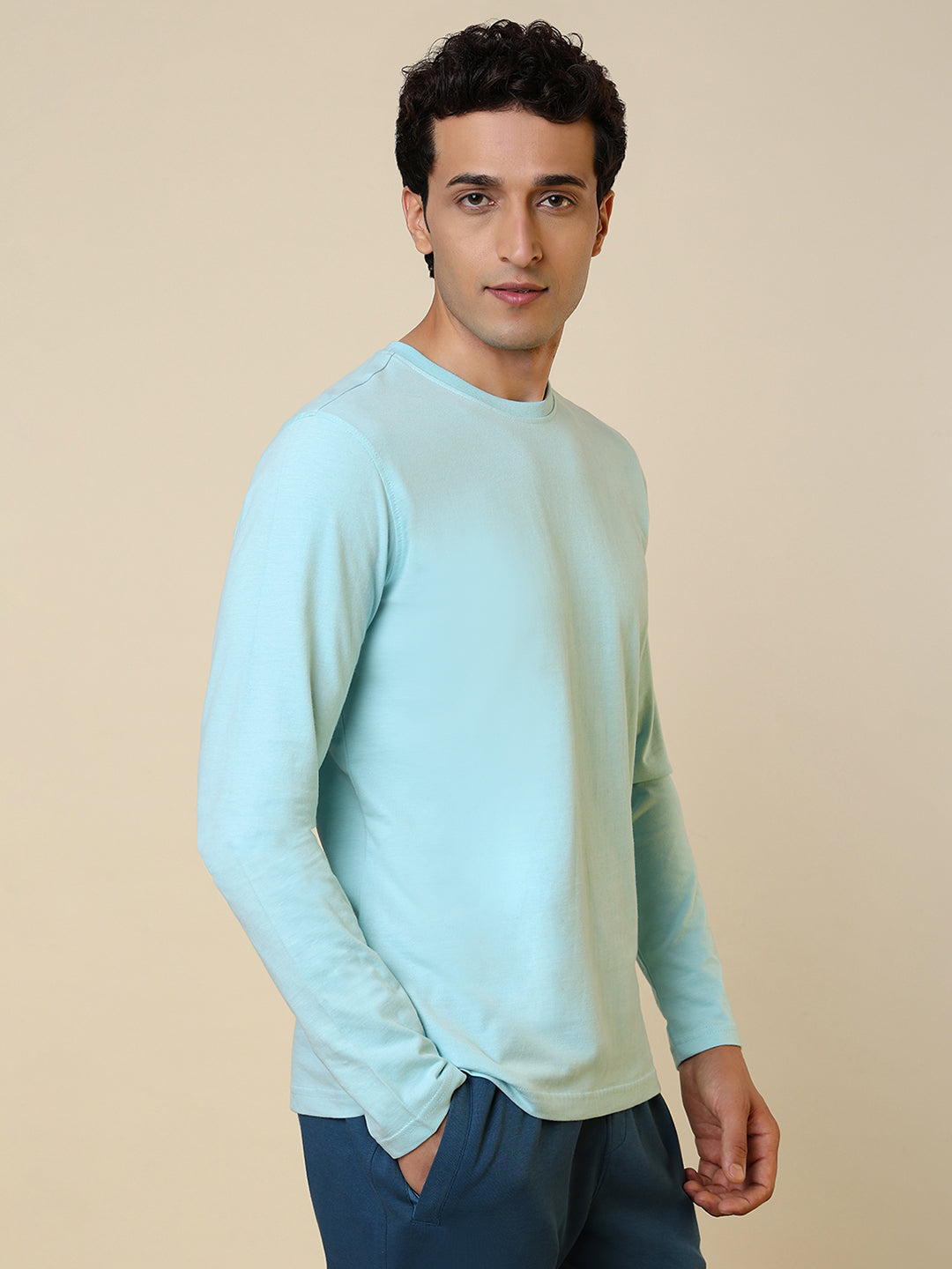 Sleepz Men Green Regular Fit Solid Round Neck Collar T-Shirt