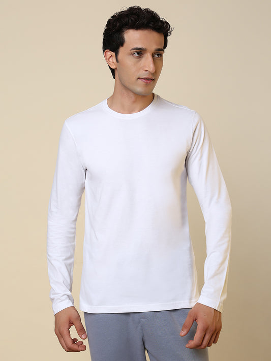 Sleepz Men White Solid Regular Fit Cotton T-Shirt