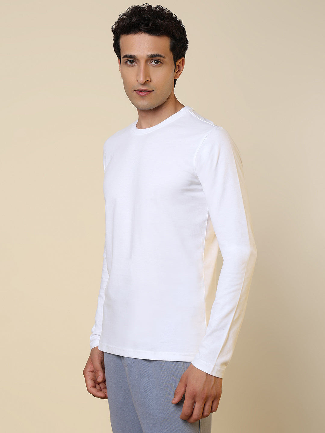 Sleepz Men White Solid Regular Fit Cotton T-Shirt